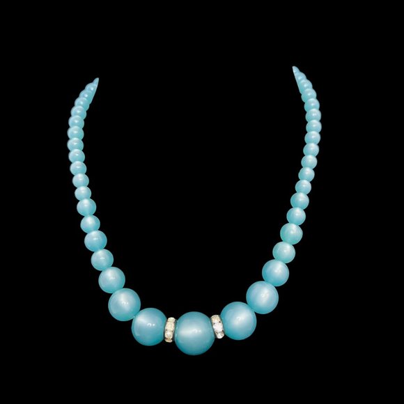 Blue Moonglow, Silver Tone And Rhinestone Necklace & Screw Back Earrings (4862) - Picture 2 of 8